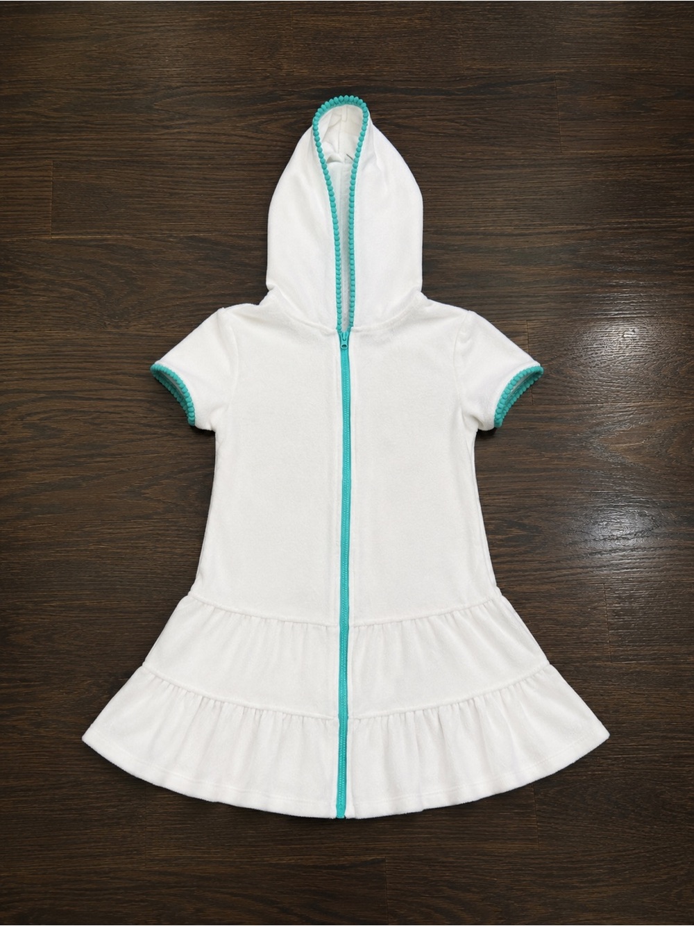 Cat & Jack White Hooded Pool/Beach Cover Up with Teal Trim